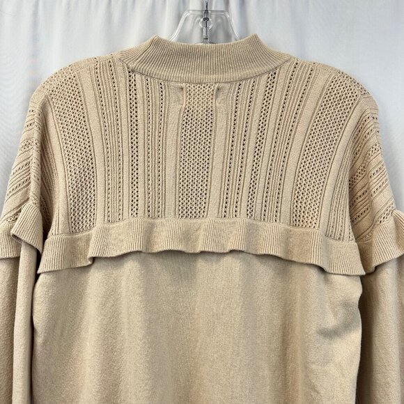 Everly Mock Neck Long Sleeve Beige Sweater Womens Size Medium Ruffle - Picture 7 of 9